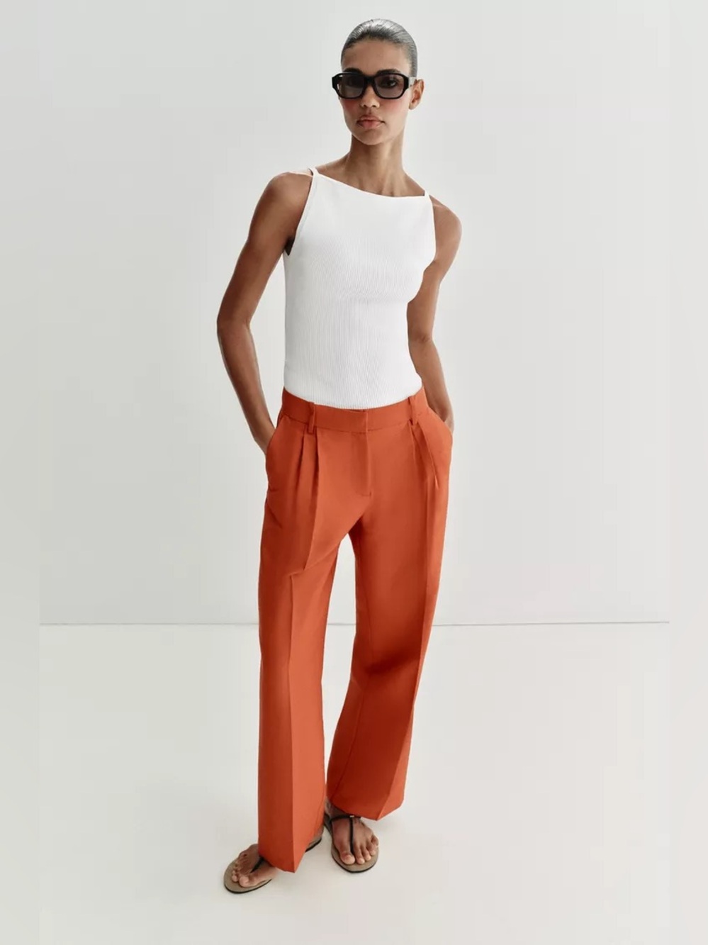 pleated straight leg pants